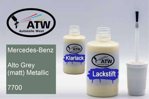 Mercedes-Benz, Alto Grey (matt) Metallic, 7700: 20ml Lackstift + 20ml Klarlack - Set, von ATW Autoteile West.